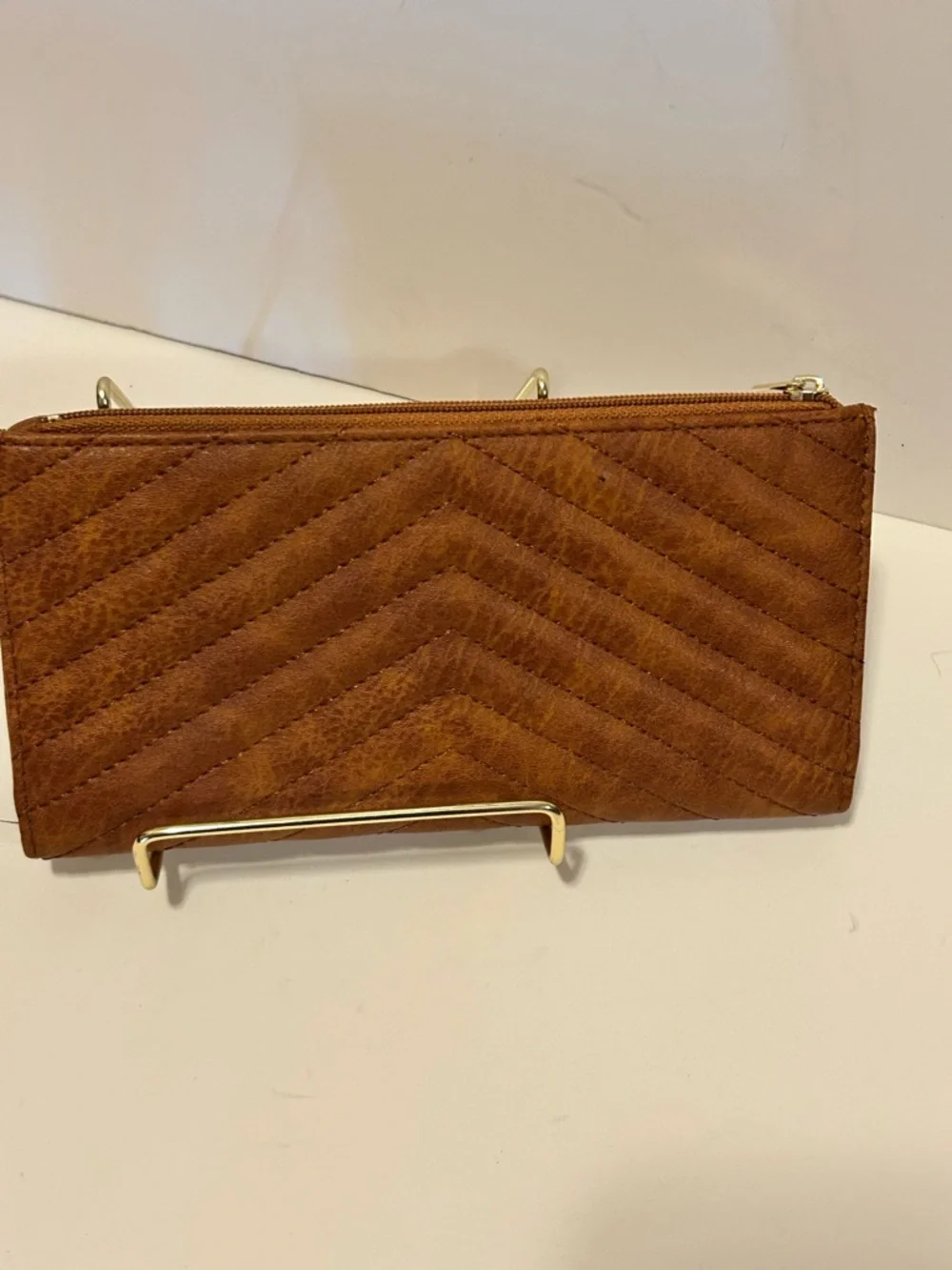 Airkit Quilted Chevron Zip Wallet - Tan Brown